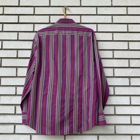 Robert Graham Striped Button Down Shirt L Burgundy Olive Blue Cotton Retro - Picture 12 of 12